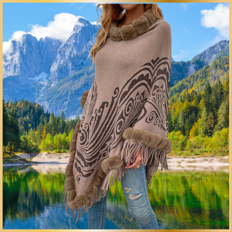 Classy Poncho Fur Collar