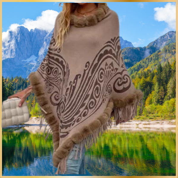 Classy Poncho Fur Collar