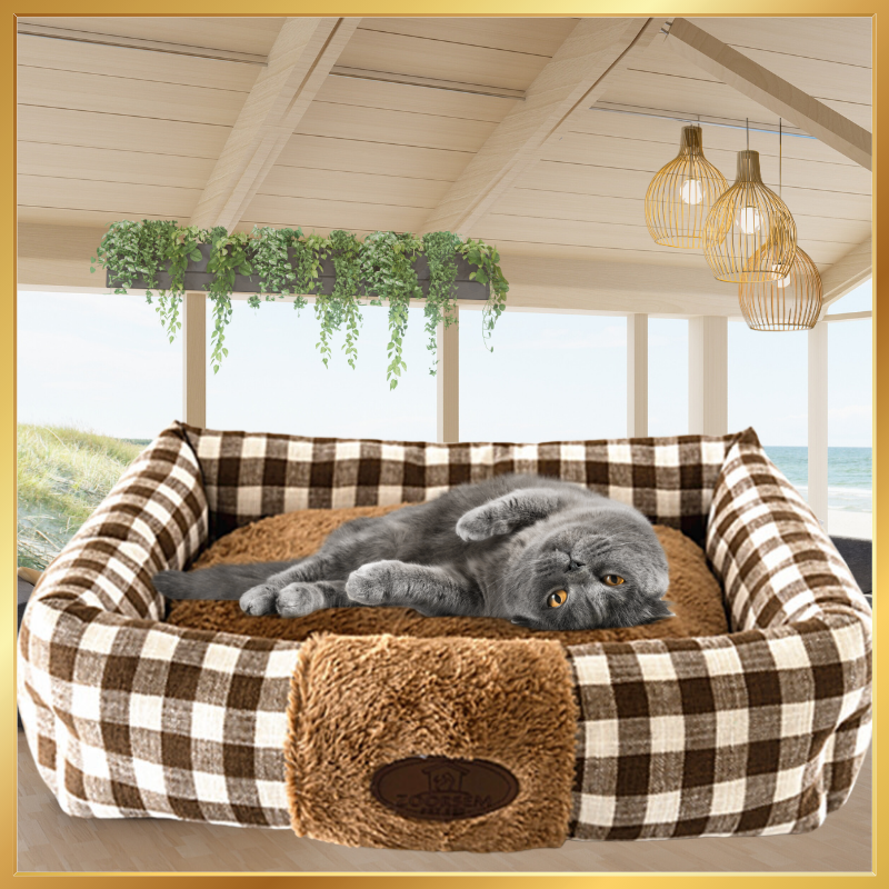Cat Nest Bed Checked Pattern