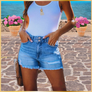 Fringed Denim Shorts Stone Washed