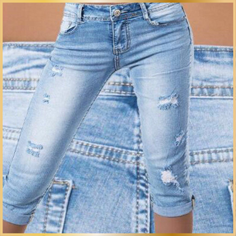 Stretch Jeans Three-Quarter Pants