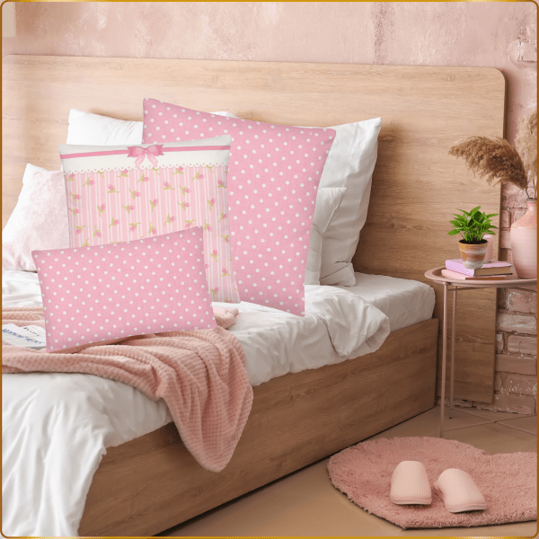 Basic Pillow - Pink Floral Print and Dots